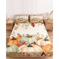 thumbnail image 2 of Twin XL Size Fitted Sheet Set - Green Pumpkins Fall 2 Piece Bedding Sets 16" Deep Pocket Fitted Sheet with 1 Pillowcases, Eucalyptus Maple Leaves Thanksgiving Brushed Microfiber Hotel Bed Sheets, 2 of 9