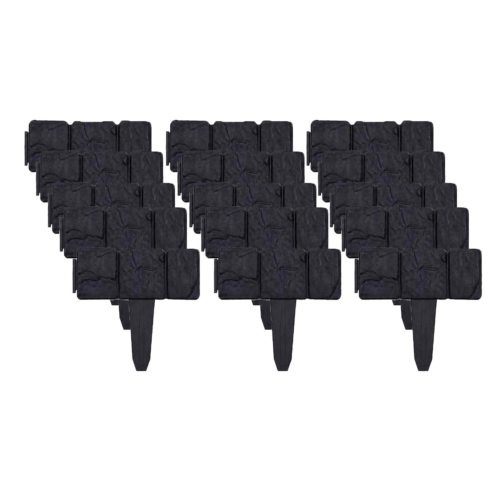 LOWLHOME Imitation Stone Garden Fence,Plastic Retaining Edging Border,Cobbled Effect Landscape Decor,Interlocking Decorative Panels Flower Bed Path Lawn(Black,20pcs)