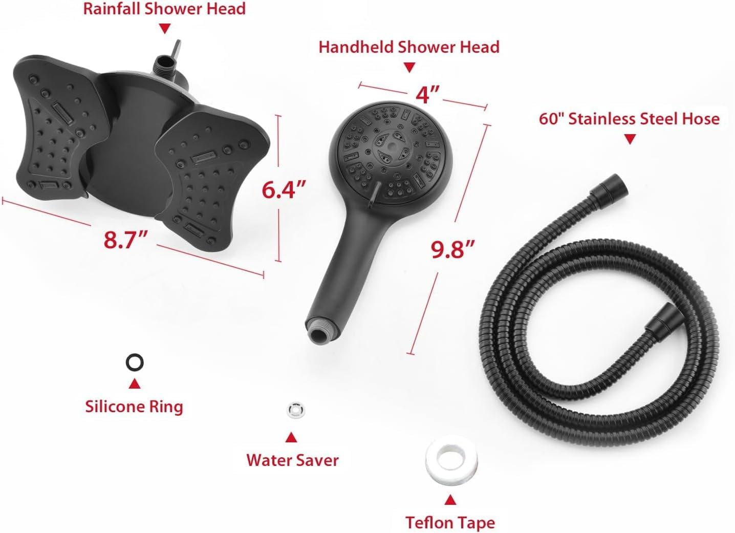 KESTE Shower Head with Handheld Spray Combo: High Pressure 2 in 1 Shower Heads with 60” Hose & 9 Mode Adjustable Handheld Shower, Double Rain Showerhead for Bathroom with Anti-Clog Nozzles, Black