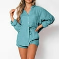thumbnail image 2 of AYA Women's Spring/Summer Solid Color Leisure Long Sleeved Shorts Solid Color Fashion Set, 2 of 8