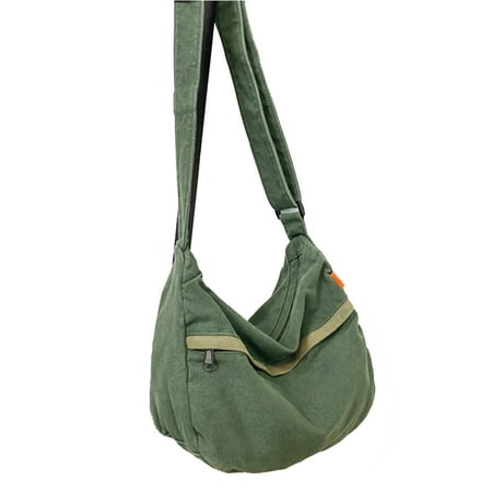Women Canvas Hobo Messenger Handbags Large Crossbody Aesthetic Commuter Tote Bag with Multiple Pockets Adjustable Strap (Green)