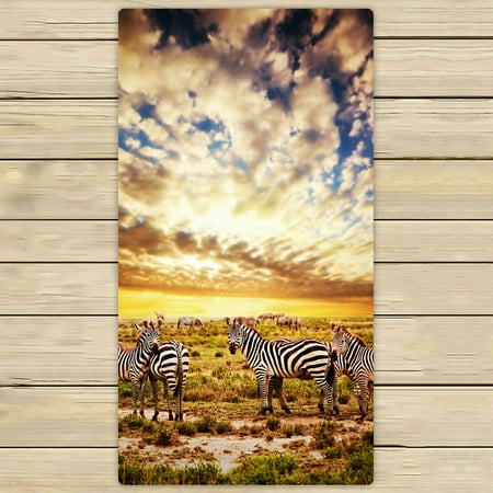 Safari Bath Towels PHFZK Beautiful Sky Cloud Towel, Safari Zebras Herd on Savanna at Sunset, Africa Hand Towel Bath Bathroom Shower Towels Beach Towel 30x56 inches ()