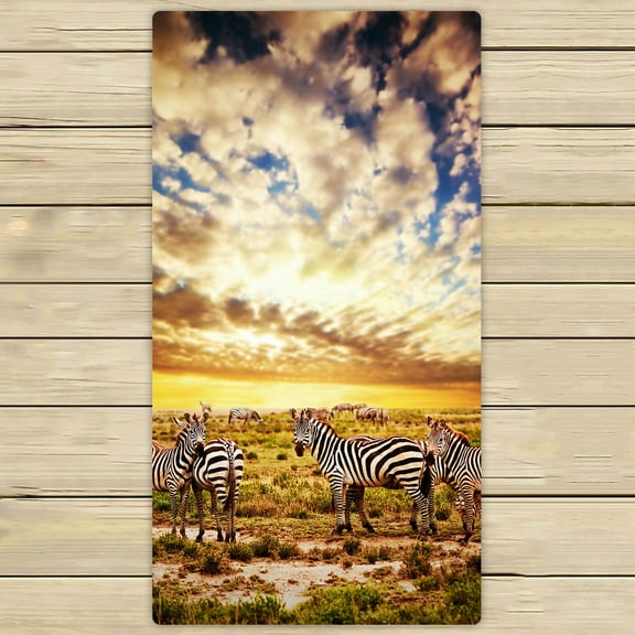 PHFZK Beautiful Sky Cloud Towel, Safari Zebras Herd on Savanna at Sunset, Africa Hand Towel Bath Bathroom Shower Towels Beach Towel 30x56 inches