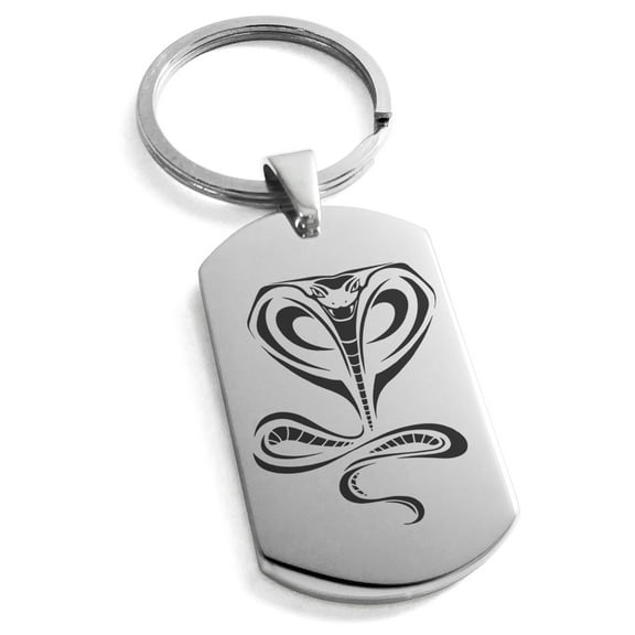 Stainless Steel Serpentine King Cobra Engraved Dog Tag Keychain Keyring