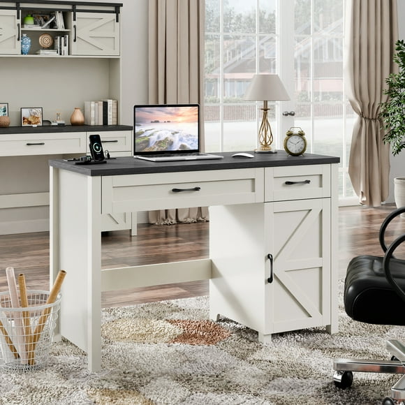 VEANERWOOD Farmhouse 47" Executive Desk, Computer Desk with Drawers and Storage Cabinet, Workstation Computer Desk for Home Office, Study.