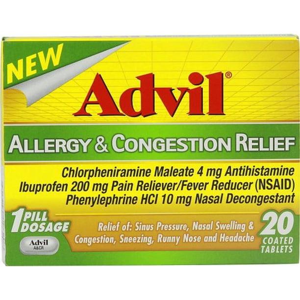 Advil Allergy &amp; Congestion Relief 20 Coated Tablets - Walmart.com ...