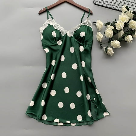 

Miayilima Nightgowns & Sleepshirts For Women Casual Home Suspender Nightgown Lace Decoration Polka Dot Print Nightgown Size XXL