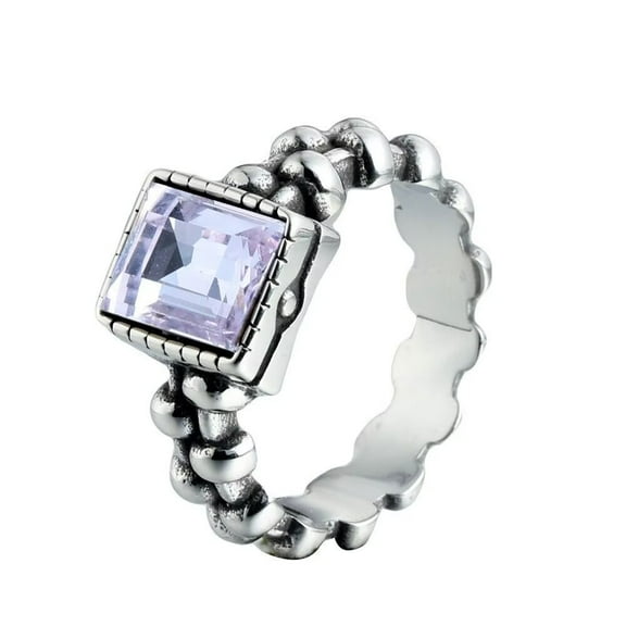HIJONES Women Men's Square Gemstone Ring Stainless Steel Diamond Engagement Promise High Polished Band Ring Jewelry Silver Purple Size 7