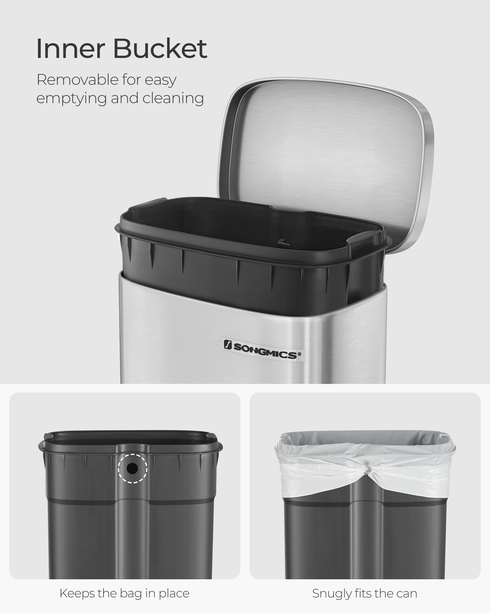 8 Gallon Kitchen Trash Can with Lid Stainless Steel Garbage Can Recycling Rubbish Bin Silver