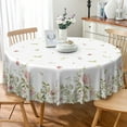 thumbnail image 2 of Nanqianyi White Round Tablecloth 60 inch With Pink Floral Green Leaves Plants, Waterproof Table Cover for Kitchen Decoration, 2 of 8