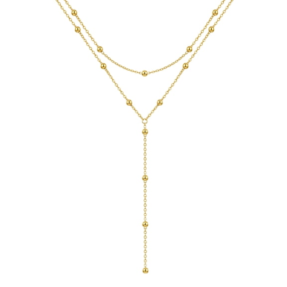 Yndra Layered Y Necklace Set for Women,2PCS Yellow Gold Plated Chain Necklace,Long Tassel Pendant Necklace,Minimalist Dainty Jewelry Gift for Women Wife Mom