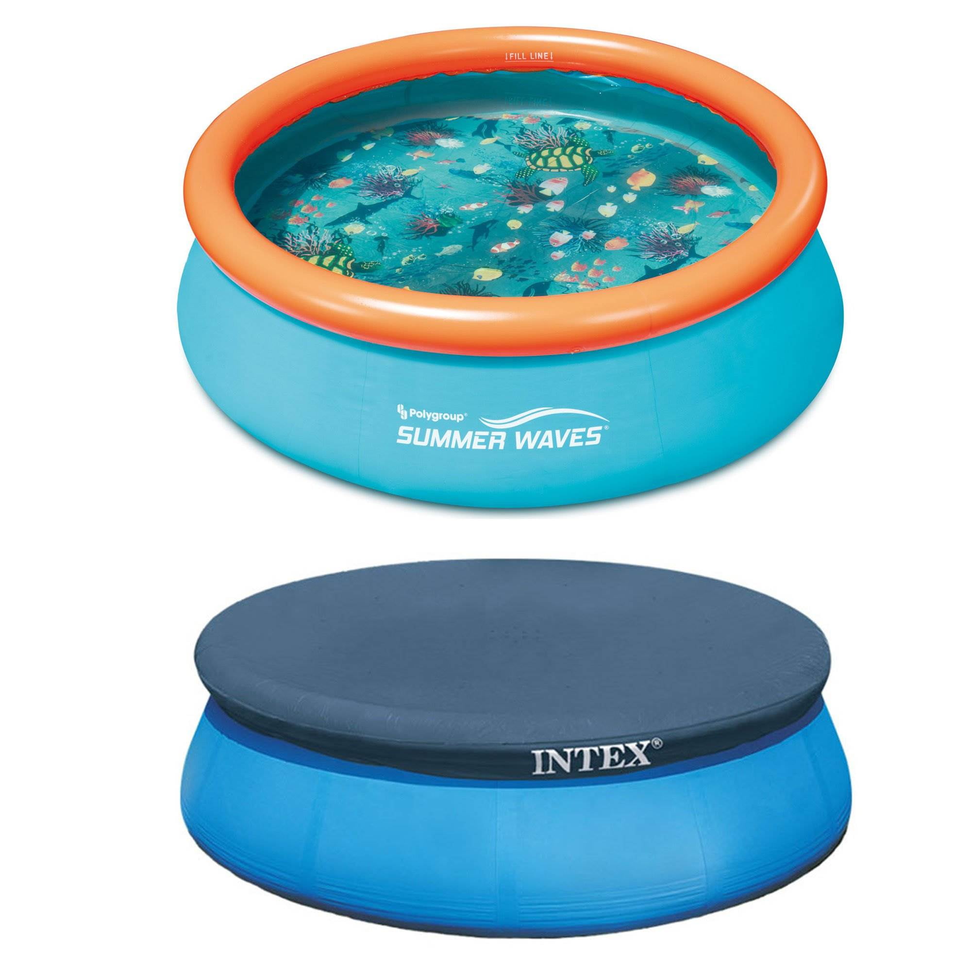 Summer Waves 8' Inflatable Kid Pool and 8 Foot Easy Set Above Ground Pool Cover