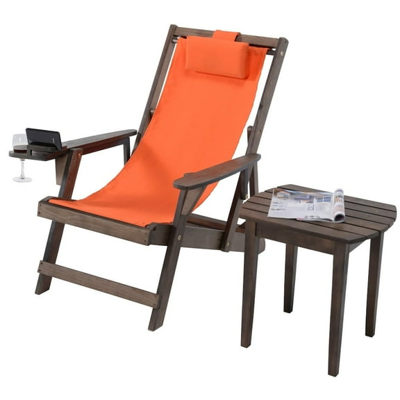 Jiallo Canvas Sling Chair With Cup And Wine Holder And End Table