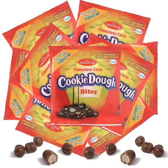 Edible Chocolate Chip Cookie Dough Bites, Birthday Party Candy, Pack of 10, .5 Ounces per Bag