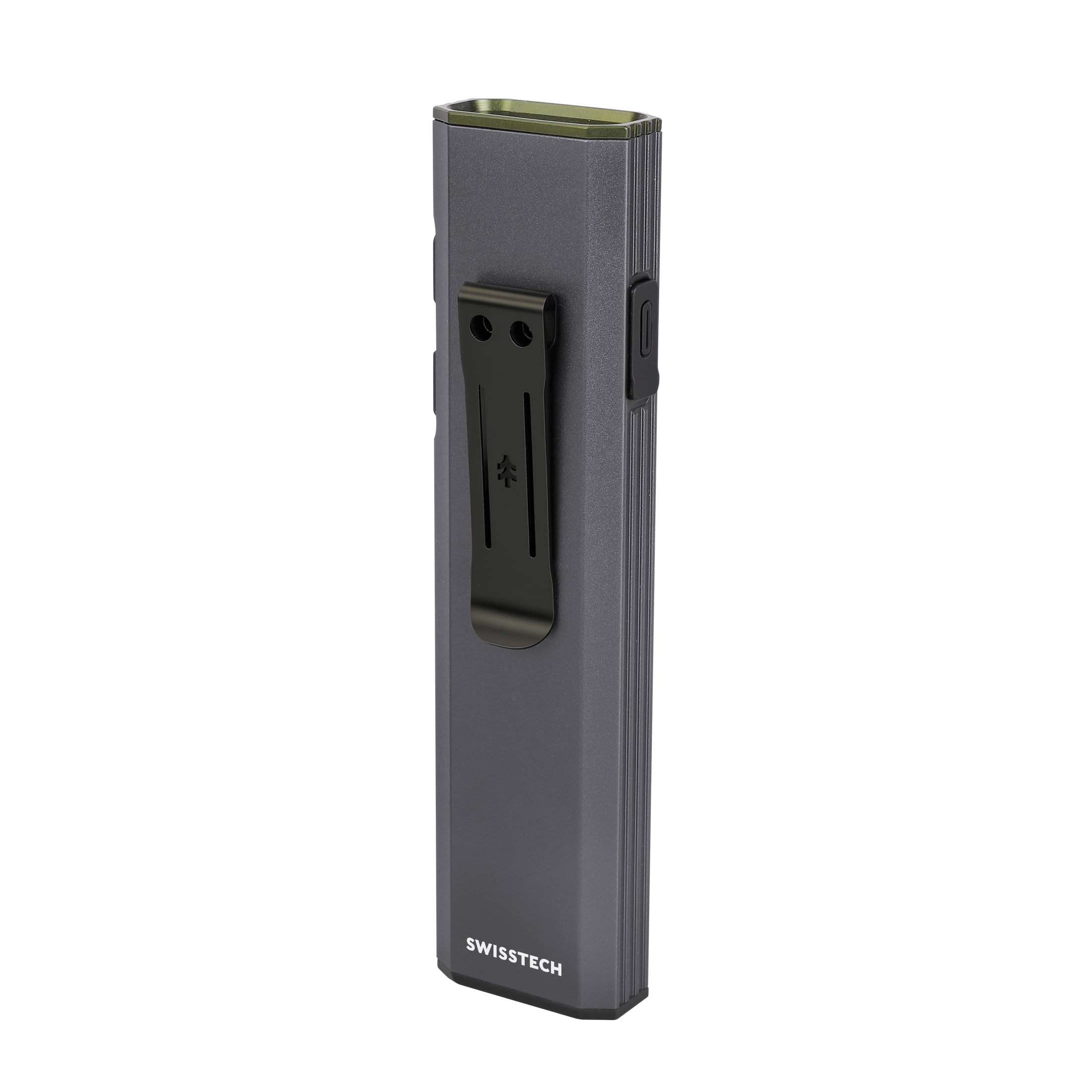 Swiss Tech Dunn 2500 Lumen Flat EDC Rechargeable LED Flashlight with Laser, OLED, IP67