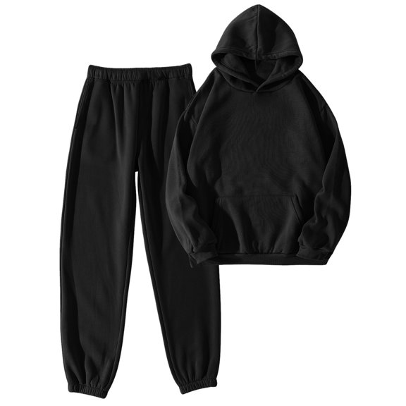 felwors Womens 2 Piece Outfits Lounge Hoodie Sweatsuit Sets Oversized Sweatshirt Baggy Fall Fashion Sweatpants with Pockets Black, XXL