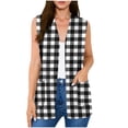 thumbnail image 2 of Vmvidoty Womens Plaid Sleeveless Cardigan Lightweight Open Front Casual Loose Fit Vest with Pockets 2026 Black S, 2 of 7