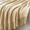 thumbnail image 5 of Knitted Throw Blanket with Tassels - Textured Soft Sofa Couch Cover - Farmhouse Living Room Decor(Khaki), 5 of 6
