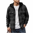 thumbnail image 2 of LYSMORA Mens Drawstring Hooded Long Sleeve Plaid Flannel Shacket Dual Chest Patch Pockets Ribbed Cuffs Button Front Casual Street Outer Jacket Top, 2 of 8