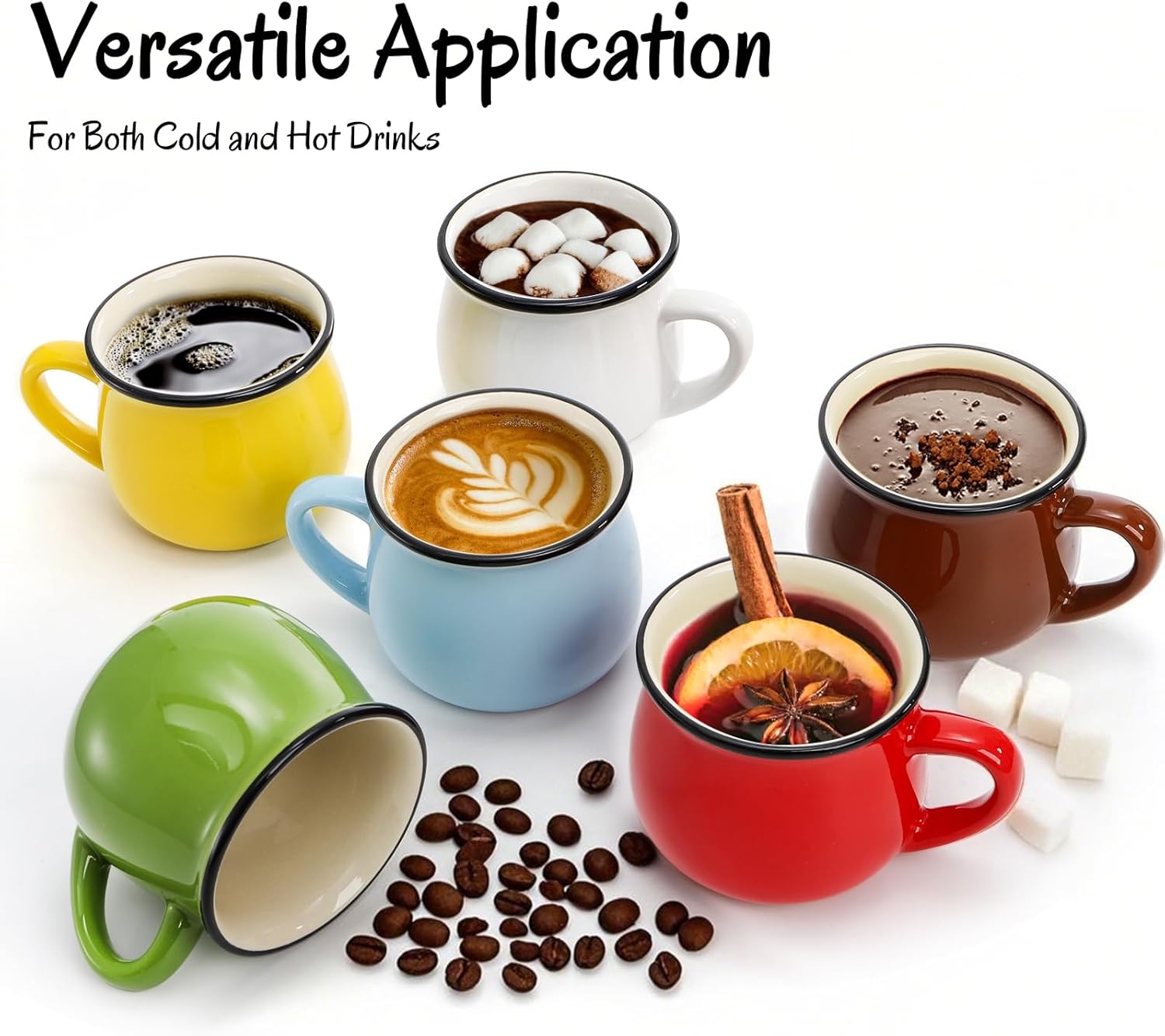 5 Oz 6 Pcs Cute Coffee Mugs, Mini Ceramic Espresso Cups, Small Demitasse Mugs with Handle for Home Kitchen Bar, Ideal Birthday Holiday Gift Microwave & Dishwasher Safe
