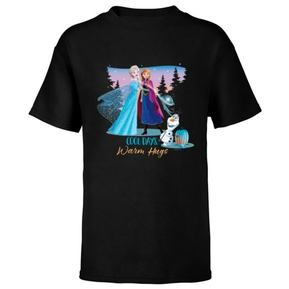Disney Frozen Elsa Anna and Olaf Cool Days Warm Hugs Fall - Short Sleeve T-Shirt for Kids - Customized-Black