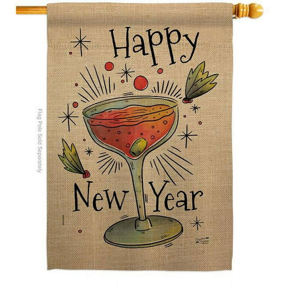 Angeleno Heritage  28 x 40 in. Cheers Happy New Year House Flag with Winter Double-Sided Decorative Vertical Flags Decoration Banner Garden Yard Gift