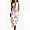 thumbnail image 4 of Eawtki Women's V Neck Sleeveless Maxi Dress Vertical Stripes Loose Fit Casual Summer Linen Blend Beach Cover Up Dress, 4 of 7