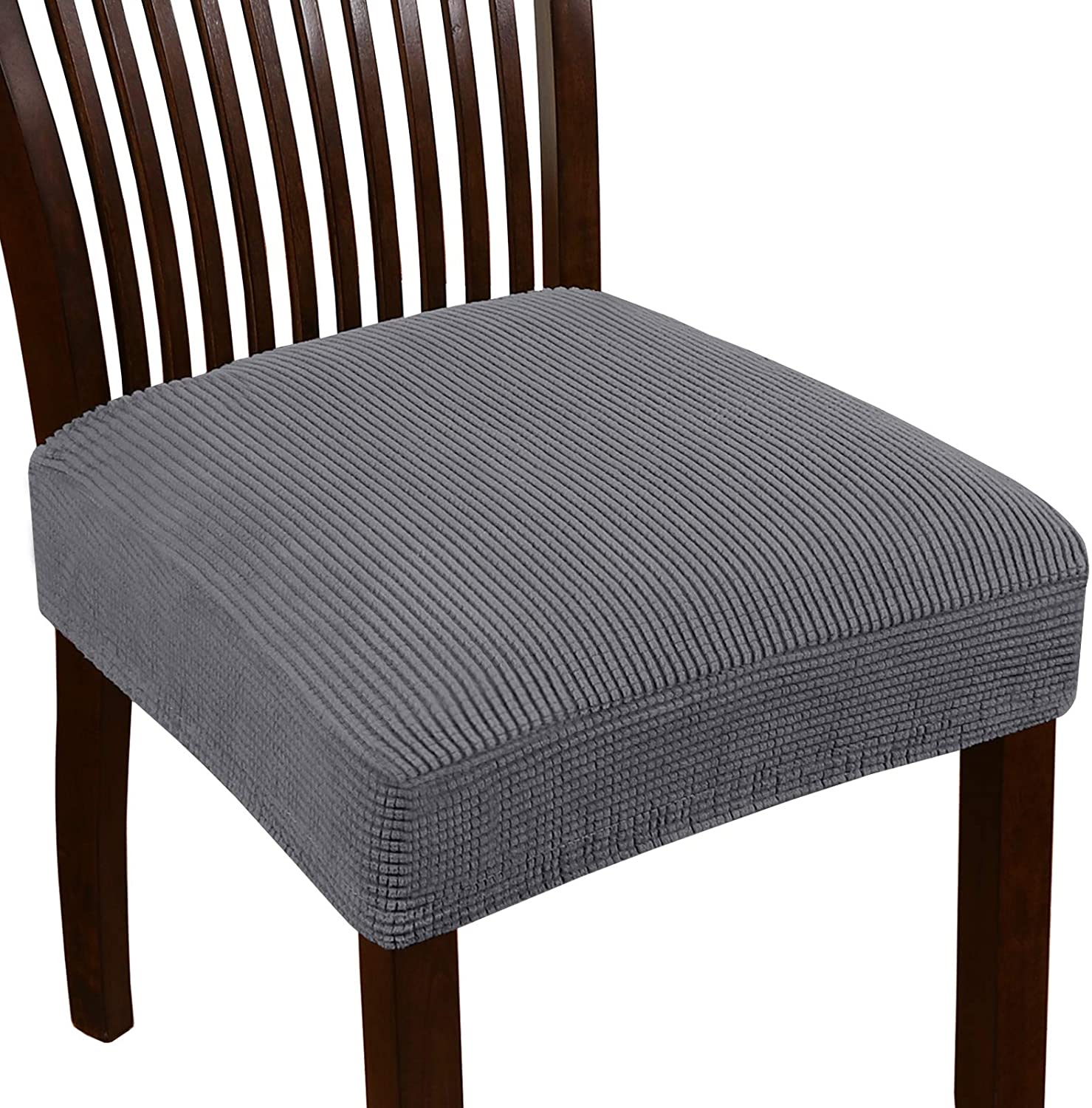 Stretch Jacquard Chair Seat Covers Seat Covers for Dining Room Chair Covers Chair Seat Slipcovers Removable Washable Chair Seat Cushion Slipcovers for Dining Room (6 Pack, Gray)