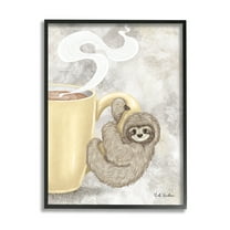 Stupell Industries Sloth on Coffee Mug Food & Beverage Painting Black Framed Art Print Wall Art, 11 x 14