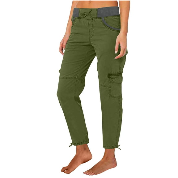 Ndbuld Womens Cargo Pants with Pockets Fashion Casual Solid Color High Waist Cargo Pants A-Line Loose Wide Leg Pocket Quick Drying Long Pants L,Army Green