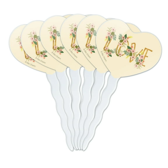 Love and Flowers Heart Love Cupcake Picks Toppers Decoration Set of 6