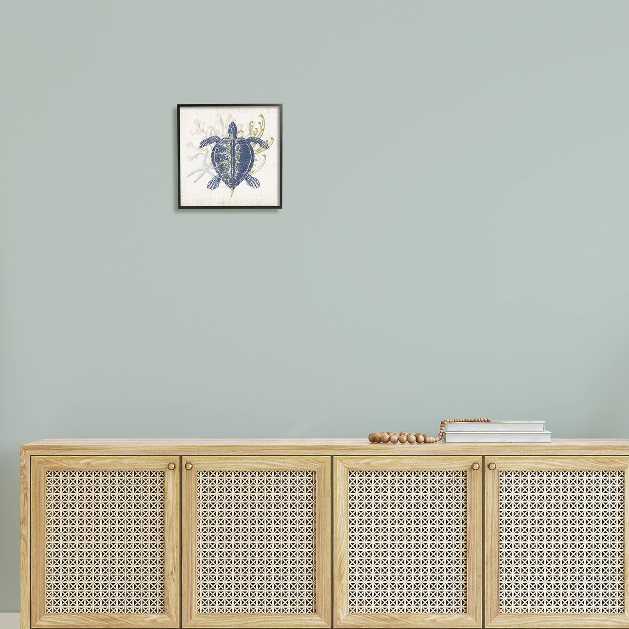 Stupell Industries Detailed Sea Turtle Layered Coral Aquatic Life Graphic Art Black Framed Art Print Wall Art, Design by Victoria Barnes