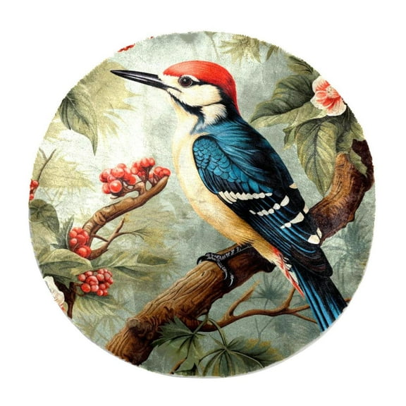 Soft Round Area Rug for Bedroom Circle Rug Shaggy Circular Rug Floor Carpet Mat for Nursery Room,Dorm,Home Decor,Woodpecker
