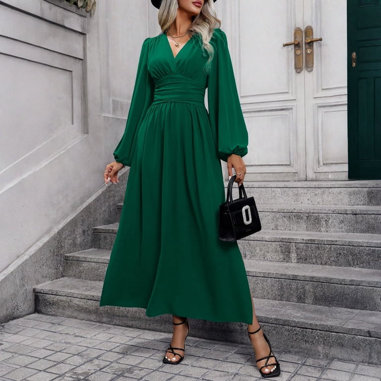 sachin and babi light blue dress Tianiyouqing Women's Formal Dresses Long Sleeve V Neck Empire Waist A Line Beading Floor Length Wedding Guest Dress Green XXL, Size: 2XL