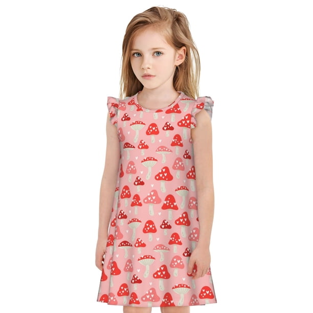 Fotbe Cute Mushroom1 Vestido de Dormir para Niñas de 3 a 10 Años, Mangas Cortas, Estilo Princesa, Pijama Camisón con Mangas Voladas-Medium