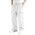 thumbnail image 4 of Spazoro Boys Corduroy Cargo Pants with Multi‑Pockets, Straight Leg Solid Color Drawstring Loose Fit Elastic Waist Casual Trousers for Daily Street White Size 4-5T, 4 of 7