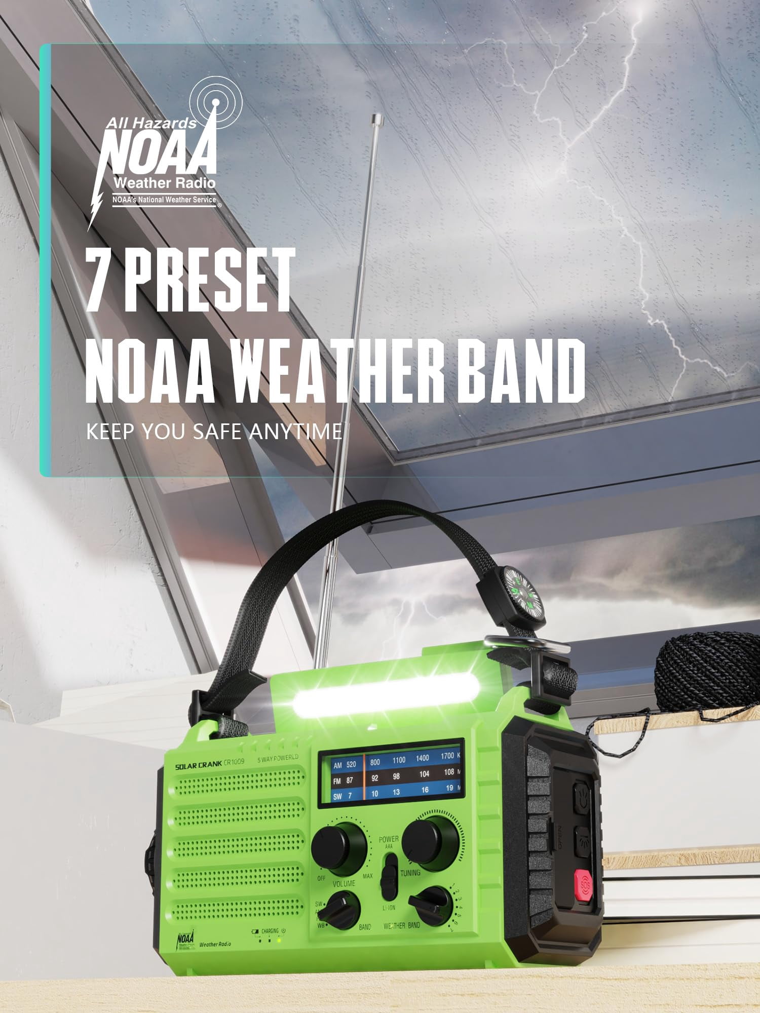 Emergency Radio With Noaa Weather Alert - Solar Hand Crank Portable Am/fm Shortwave  Rechargeable 5000mah Usb Flashlight Sos Alarm For Home Outdoor Hurricane