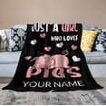 thumbnail image 4 of Personalized Pig Blanket Gifts with Text Name, 30"x40" Flannel Fleece Throw Blanket Soft for Girls Boys Adults, Lightweight, Comfortable, Warm Cute Pig Themed Blanket for Bed Couch, 4 of 6
