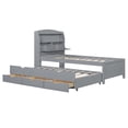 thumbnail image 6 of Twin Size Wooden LED Platform Bed with Trundle, with Storage Headboard, with Drawers, Gray, 6 of 9