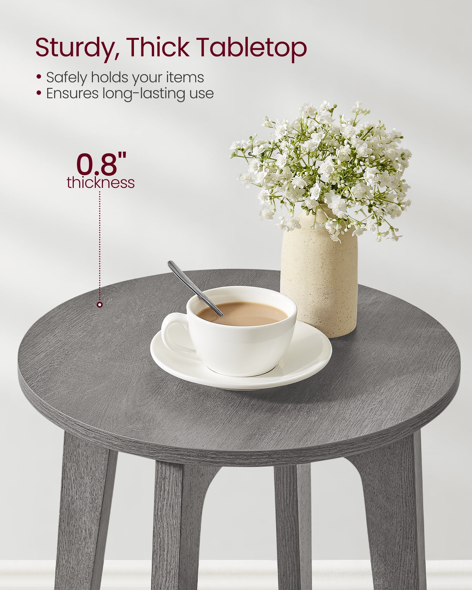 Round End Table Farmhouse Small Side Table Living Room Corner Table Drink Table Smoky Gray