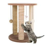 Angle View: Cat Scratching Post – 3 Scratcher Posts with Carpeted Base Play Area and Perch – Furniture Scratching Deterrent for Indoor Cats by PETMAKER (Brown)