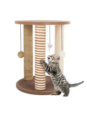 Cat Scratching Post Tower with 3 Scratcher Posts, Carpeted Base Play Area and Perch Furniture Scratching Deterrent for Indoor Cats by PETMAKER