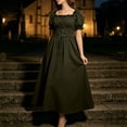 thumbnail image 3 of Women's Renaissance Peasant Dress Short Puff Sleeve Square Neck Lace Up Corset Vintage Medieval Irish Wench Maxi Dress for Halloween Cosplay Festival, 3 of 9