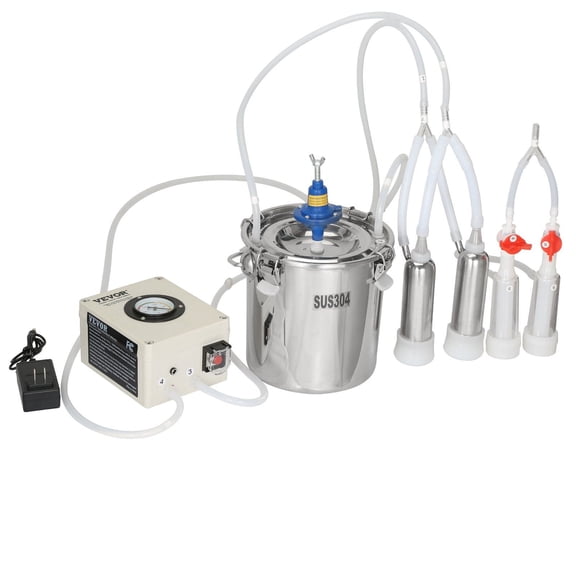 Electric Portable Milking Machine, 6L 304 Stainless Steel Bucket, Adjustable Vacuum Pulsation System with Food-Grade Silicone Cups & Tubes, for Cows, Sheep, and Goats