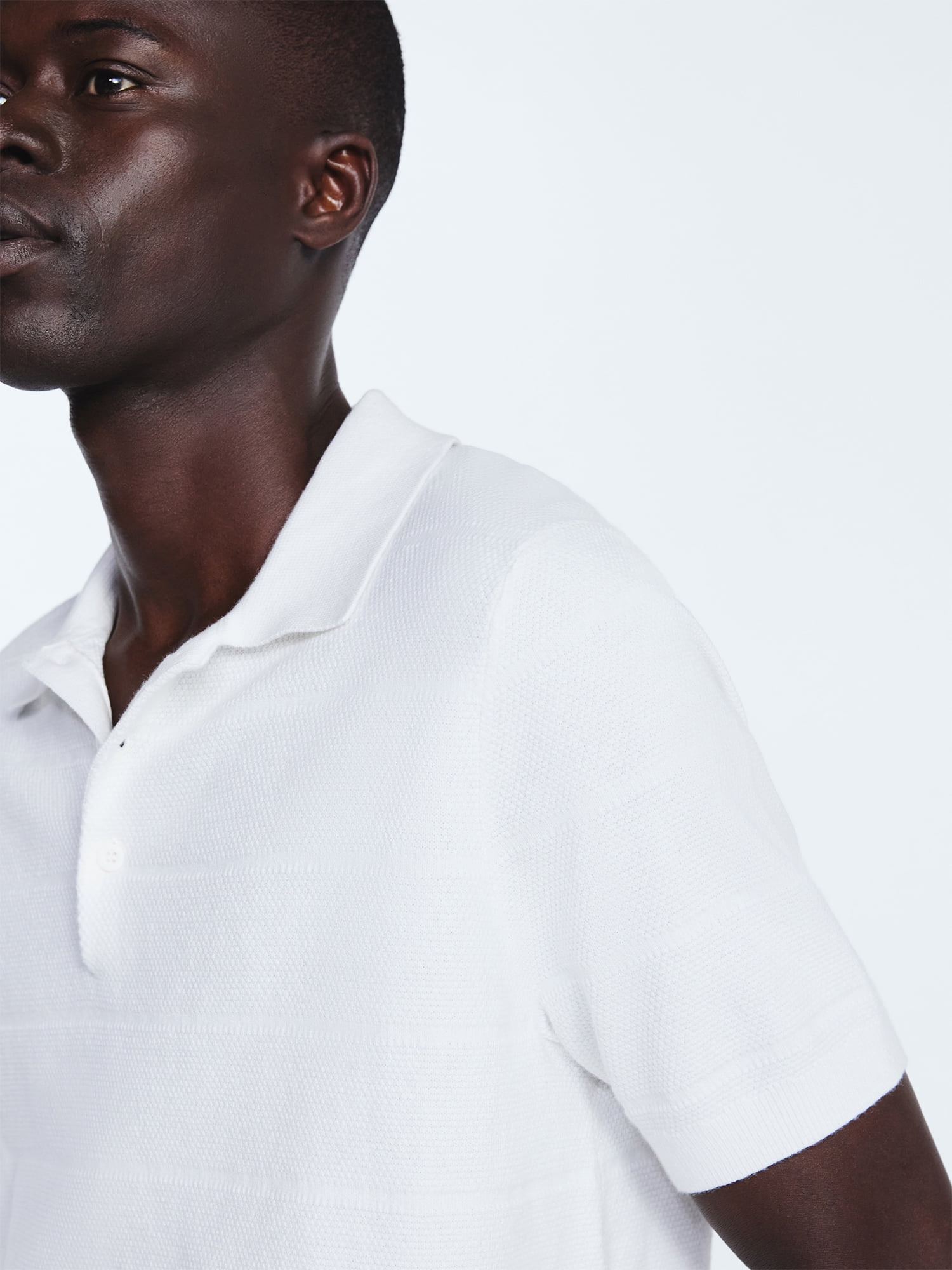 Free Assembly Men's Textured Stripe Polo Sweater with Short Sleeves, Sizes S-3XL