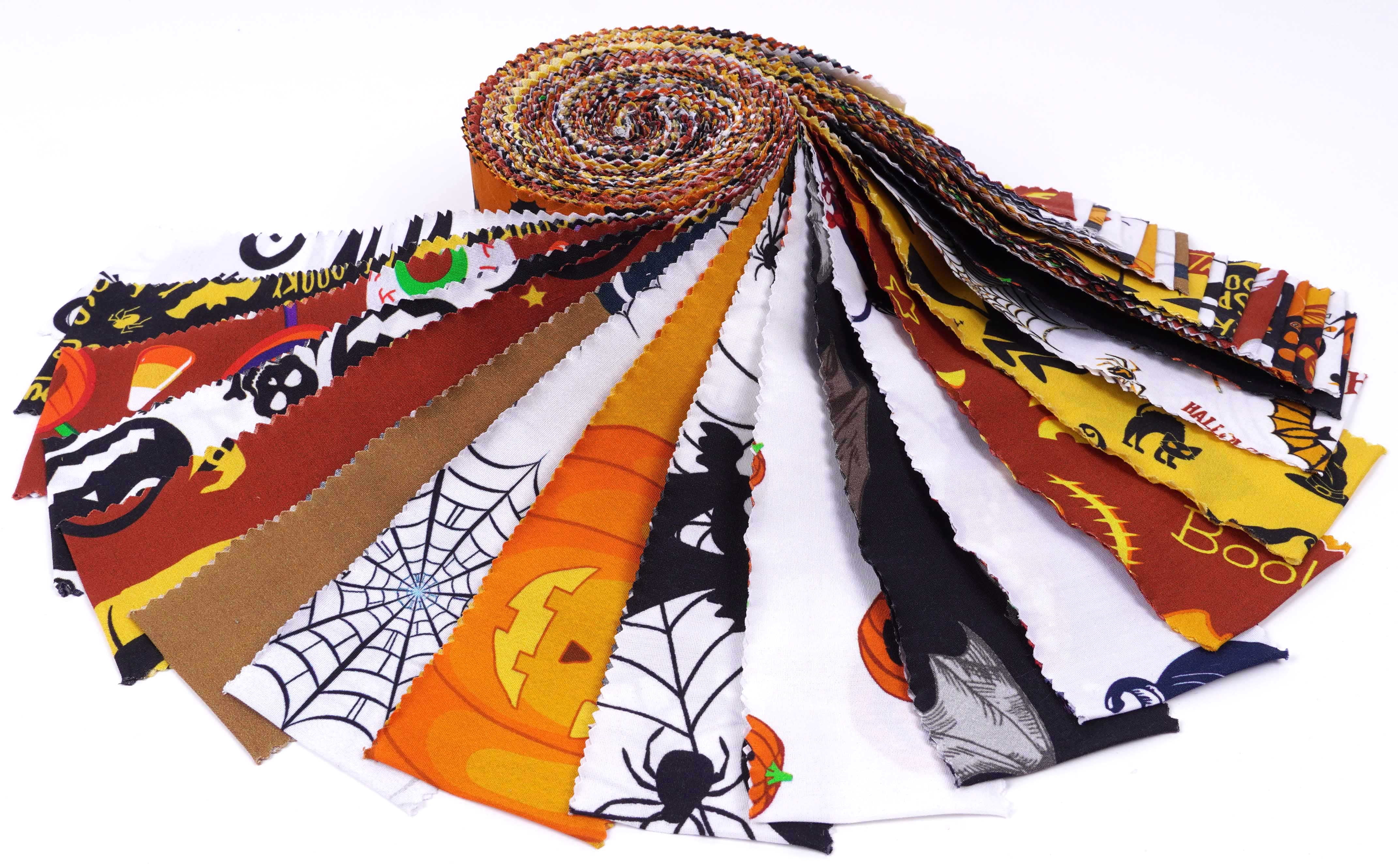 Soimoi 40Pcs Halloween Print Cotton Precut Fabrics For Quilting Craft Strips 2.5x42inches Jelly Roll - Multicolor