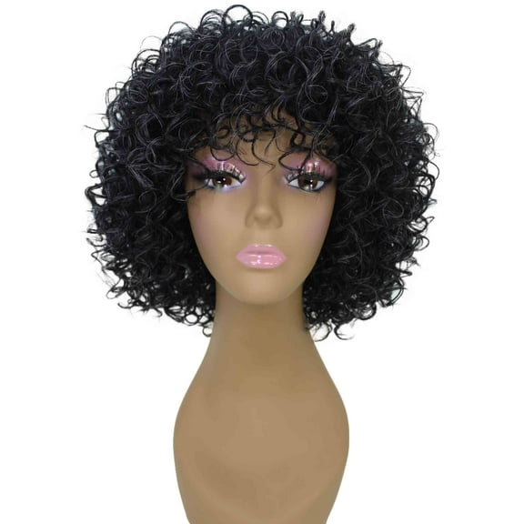 LUXLUXE Gabrielle Curly Pixie 11.5 in Long Full Wig No Lace Wig, Heat Resistant Fibers, Salt and Pepper Blend Color