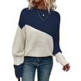 thumbnail image 2 of Suéter Casual de Color Block para Mujer, Cuello Redondo, Larga, Punto Acanalado Azul Marino XL, 2 of 8