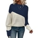 thumbnail image 2 of Suéter Casual de Color Block para Mujer, Cuello Redondo, Larga, Punto Acanalado Azul Marino S, 2 of 8