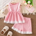 thumbnail image 2 of Xyant Toddler Baby Girl Summer Clothes Infant Sleeveless Tank Top Shirt Shorts Set Infant Striped Ruffles Outfits (Pink,18-24 Months), 2 of 5